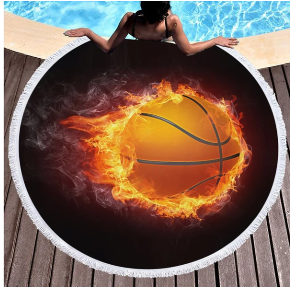 Flaming Basketball Round Microfiber Beach Towel